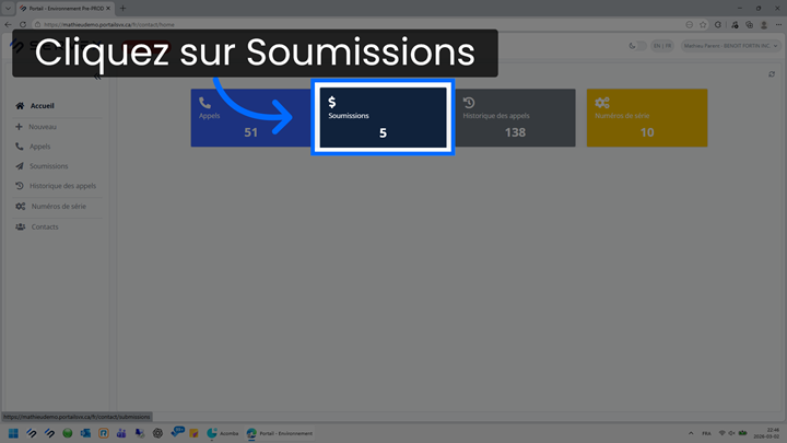 Accéder à la section Soumissions du Portail client