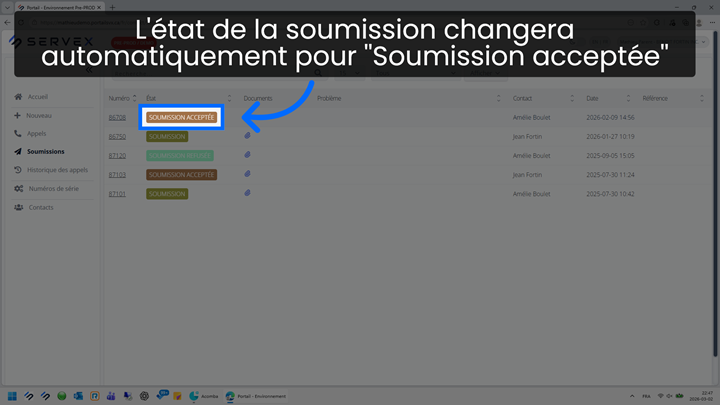 Confirmer la soumission acceptée
