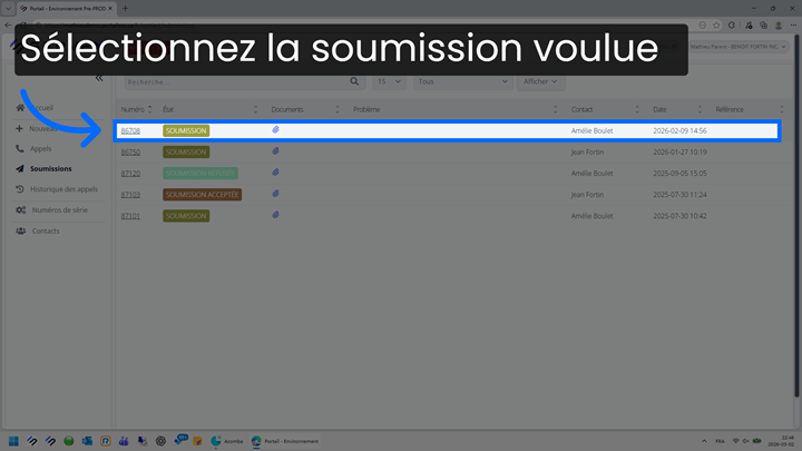Sélection la soumission voulue